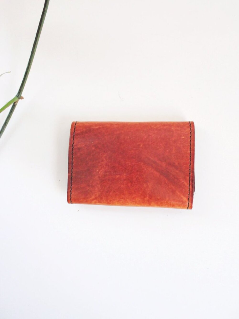 Vintage Hand-Stitched Leather Wallet Trifold Card Coin Case Tan Patina Distresse - Picture 7 of 9